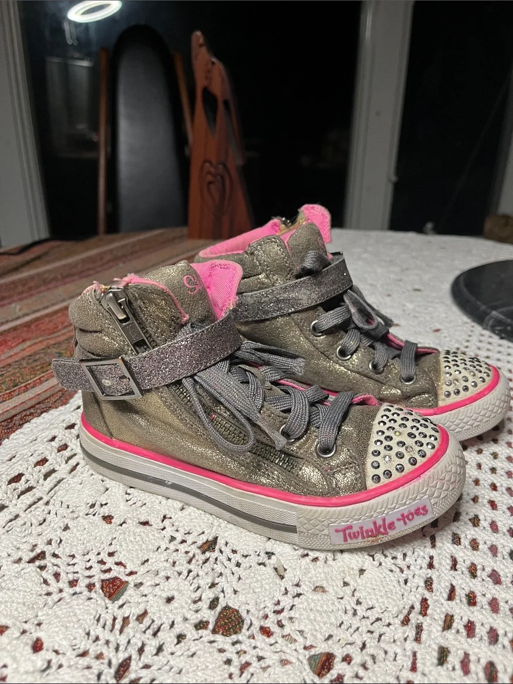 Sketchers hi top gold glitter jewel tiptoe rainbow zip velcro